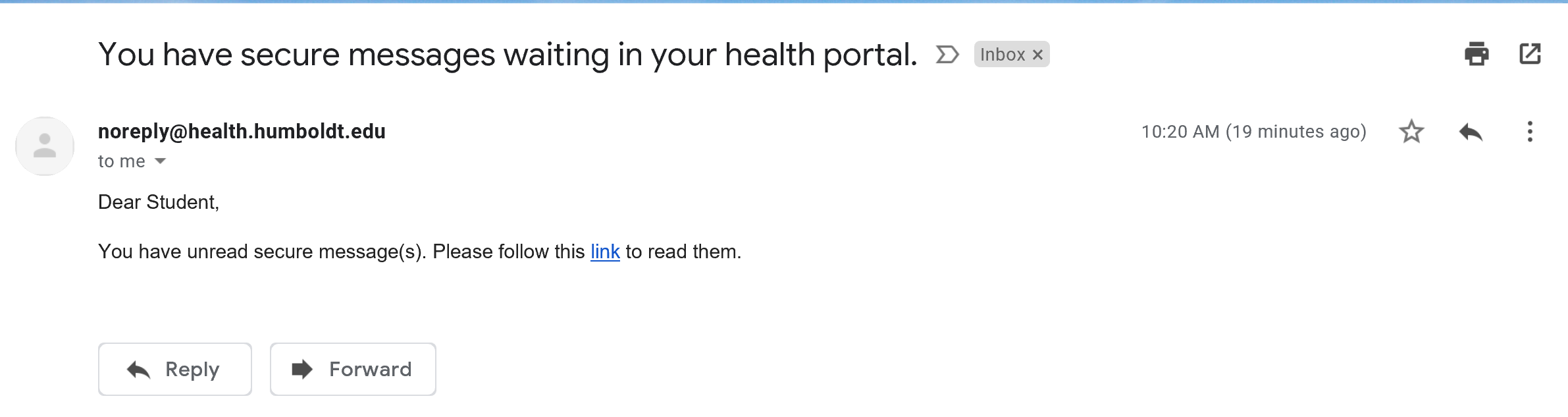 portal message email example